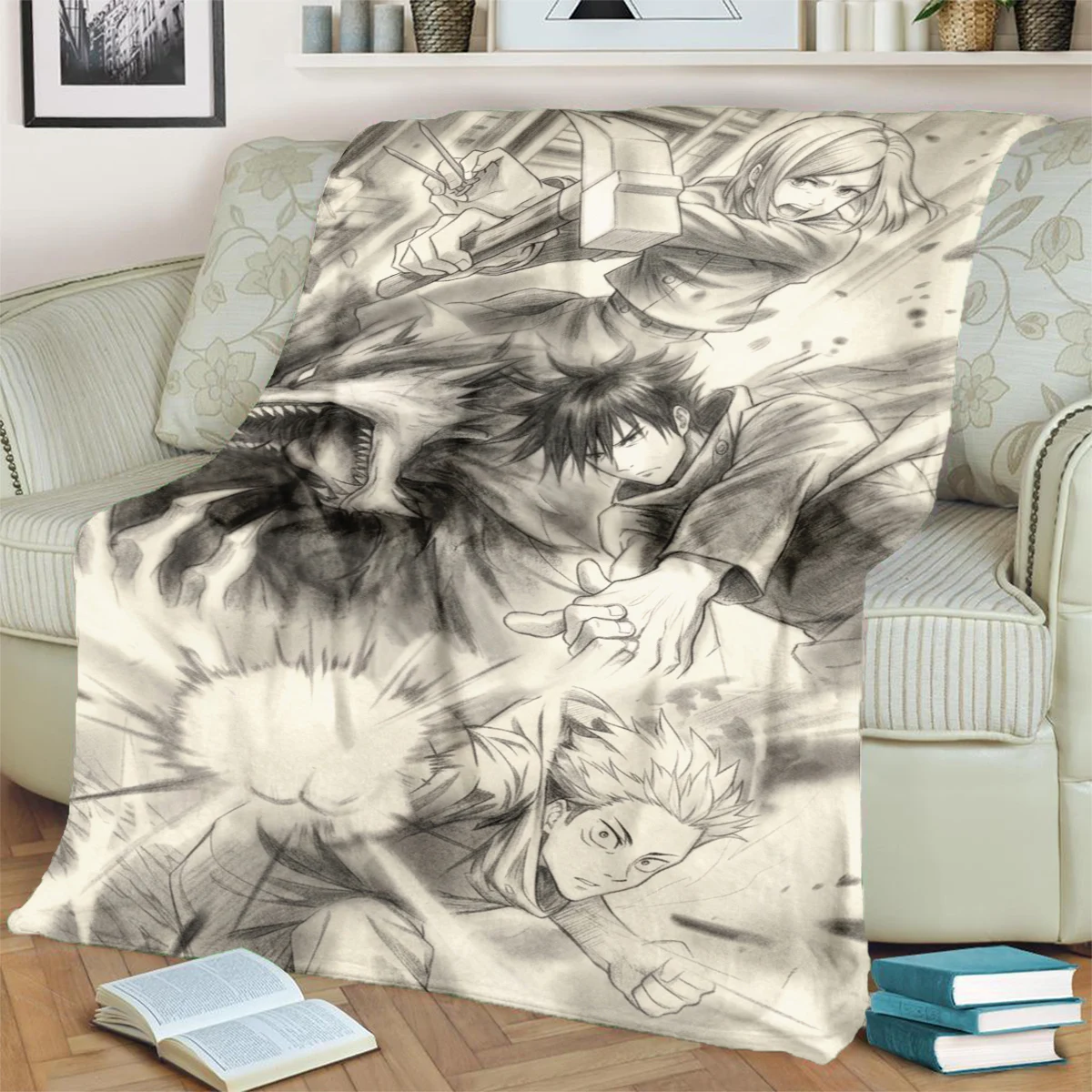 Decke mit Jujutsu Kaisen-Motiv, bedruckt, warmes Flanell für Schlafzimmer, Sofas, Betten, Stühle, Picknicks, Reisen