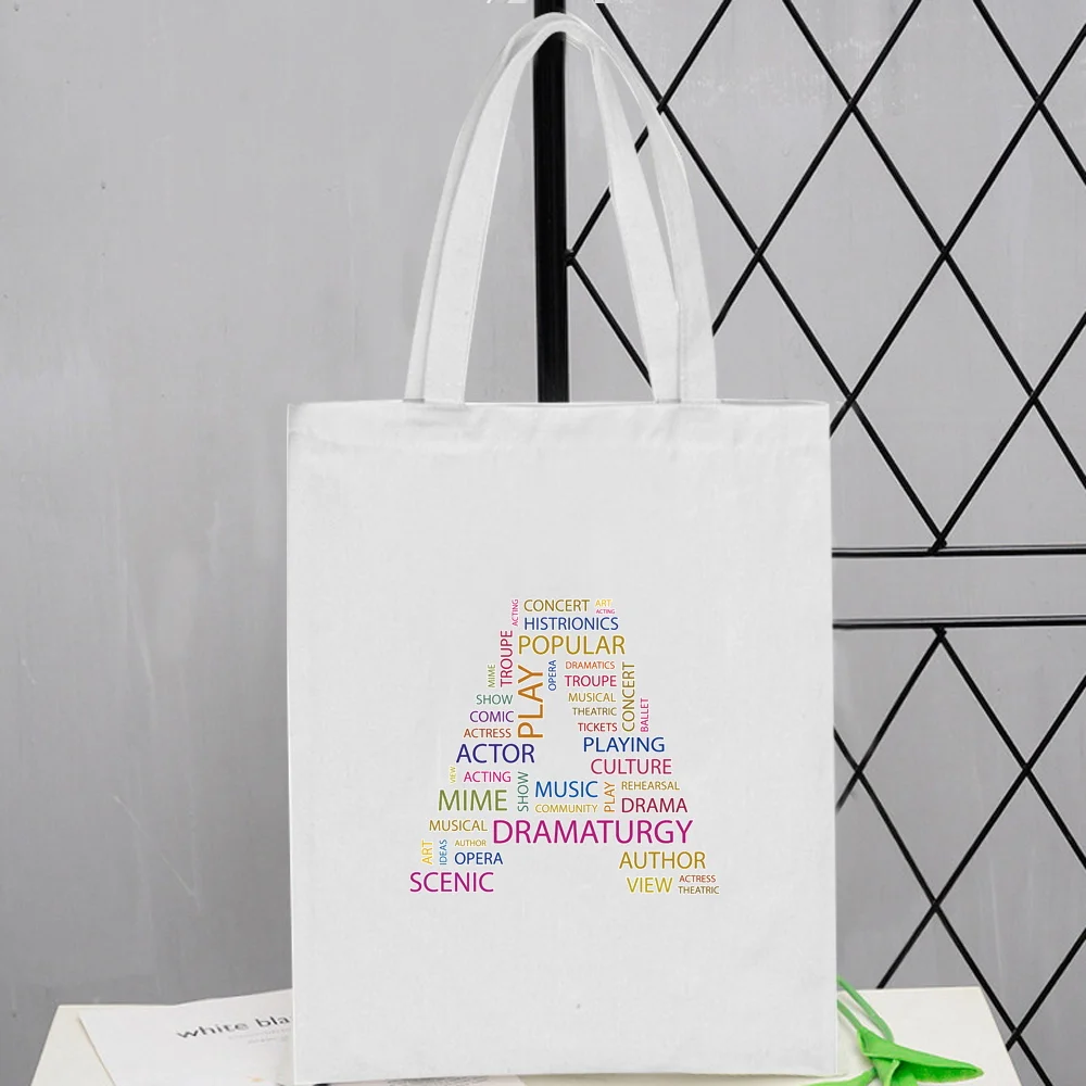 Bolsos para mujer, bolso de compras, bolso de mano blanco, bolso de hombro con patrón de letras y texto, bolso de lona para estudiantes universitarios