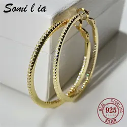 SOMILIA-pendientes de aro grandes de plata de ley 925 para mujer, aretes clásicos simples, joyería para damas, placa de oro de 18 quilates