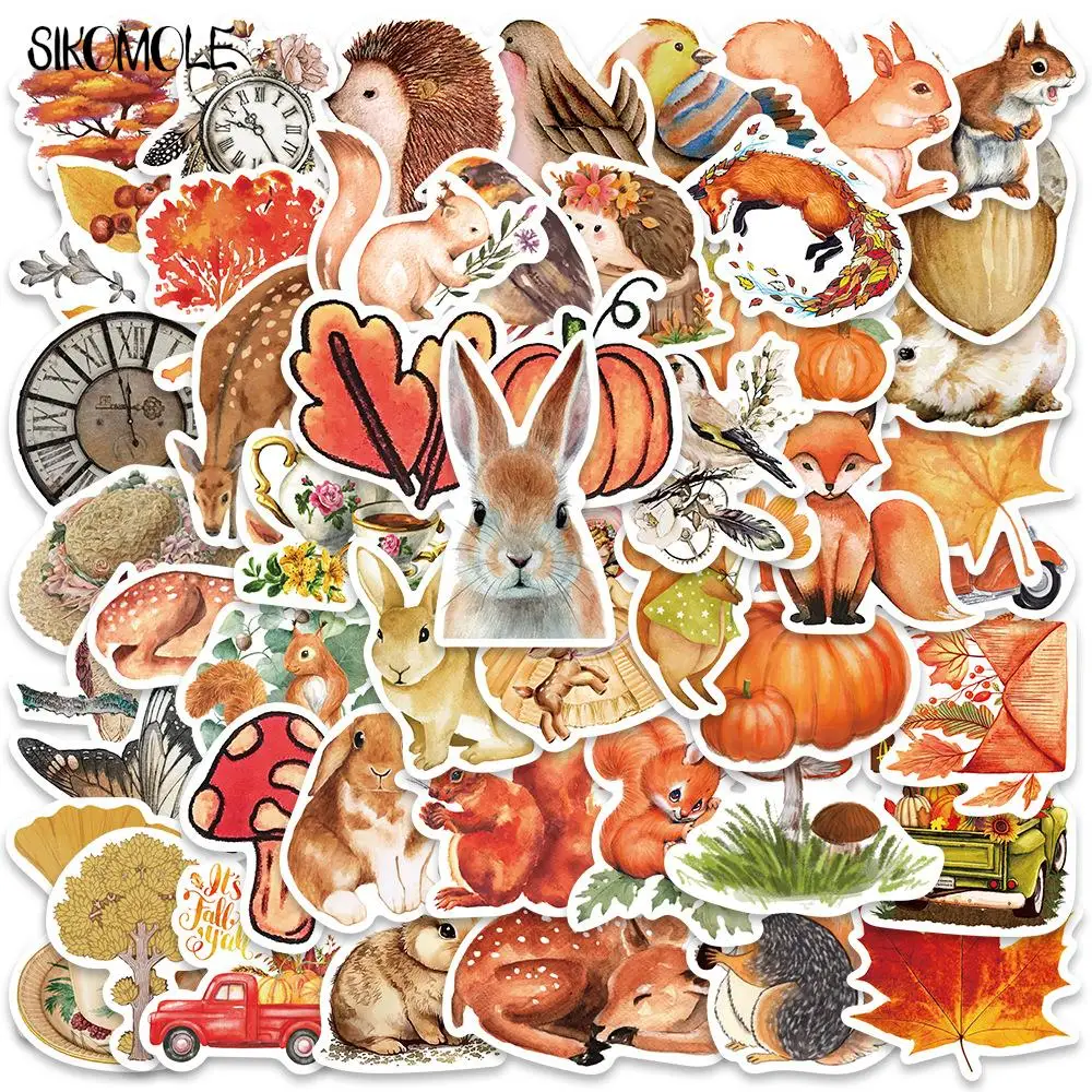 10/30/50PCS Cartoon Autumn Forest Sika Deer Rabbit Squirrel Stickers Kids DIY Skateboard Laptop Luggage Bike Cars Sticker Decals