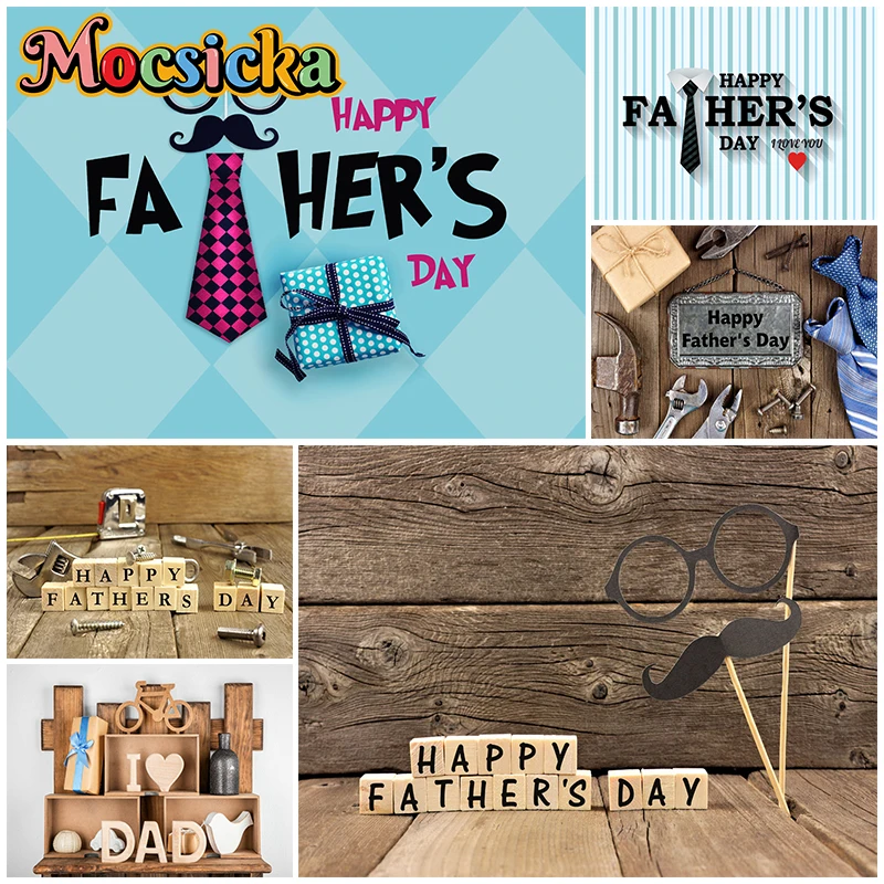 

Mocsicka Happy Father's Day Backdrops Photography Shooting Screw Wooden Texture Tie Party Decors Adult Man Dad Photo Backgrounds