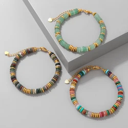 Handmade Natural Stone Quartz Crystal Bracelet Flat Spacer Beads Bracelets Adjustable for Women Men Jewelry Friendship Gift