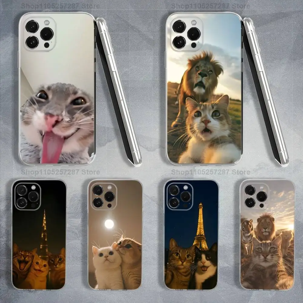 

Funny Emojis Cats Case For iPhone X,XS,SE,12,15,Pro,17,Plus,11,Max,13,XR,14,16,Mini,Transparent Soft Cover