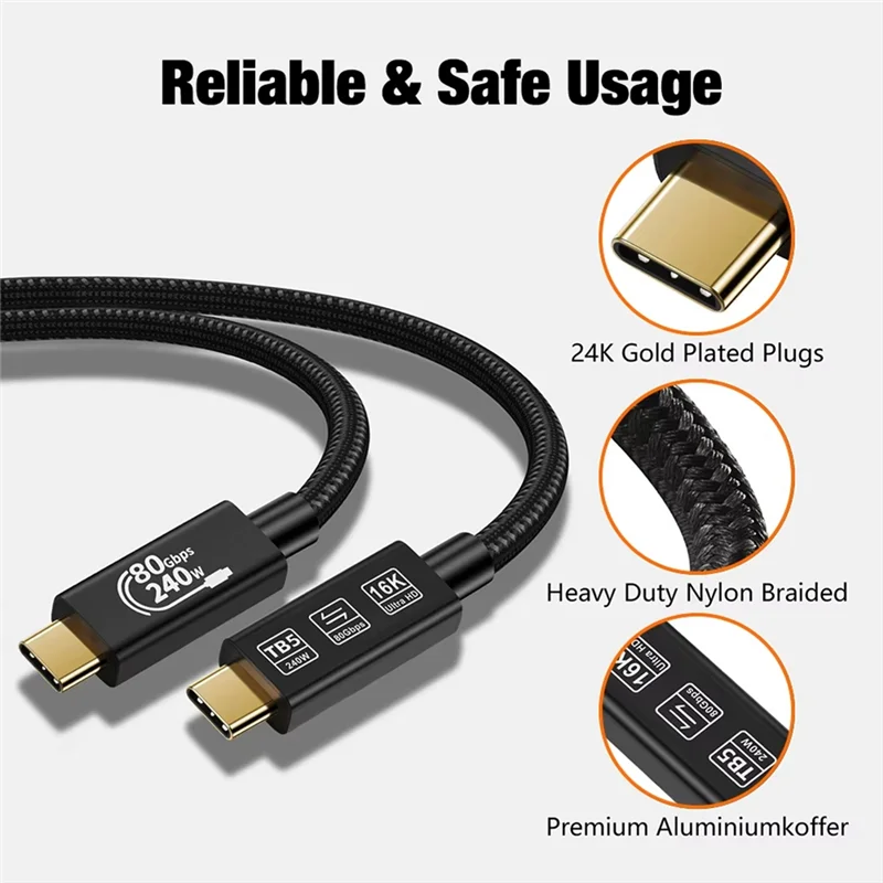 B03B-1M Thunderbolt 5 Coaxial Cable 240W 16K Fast Charging Cable Super Speed Data Storage For USB C Monitor