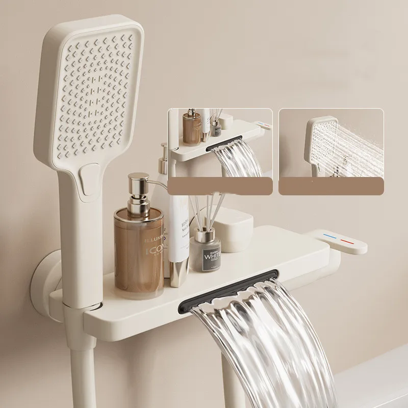 

Bathroom Waterfall Bathtub Faucet With Hand-held Shower Head Wall Mounted Hot and Cold Mixer Tap Shower Set Single Handle