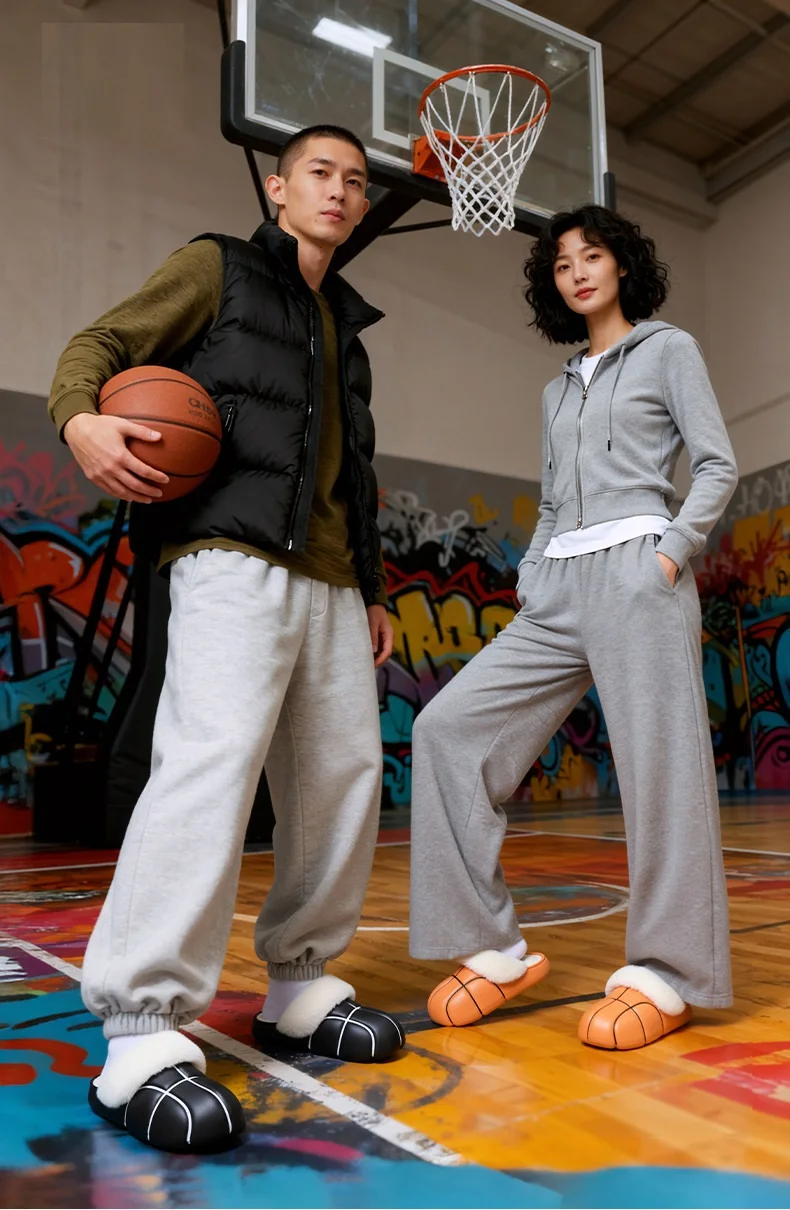 Neue Kreative Basketball-Winterhausschuhe für Damen, Plüschkragen-Mules, Unisex-Hausschuhe für drinnen, Wasserdicht – Detail 3