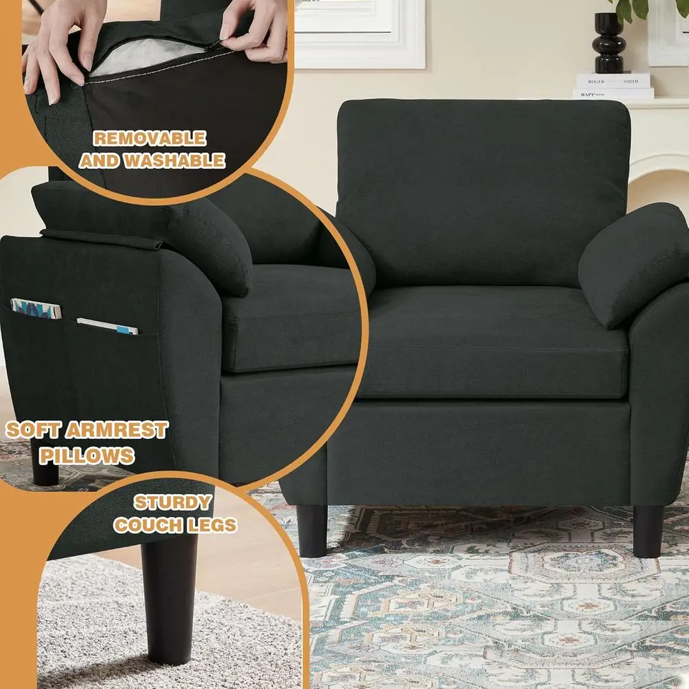 طقم أريكة مقطعية قابلة للعكس مكون من 4 قطع من الكتان، أريكة صغيرة على شكل حرف L، 3 مقاعد، مقعدين، كرسي بذراعين للمعيشة والمكتب