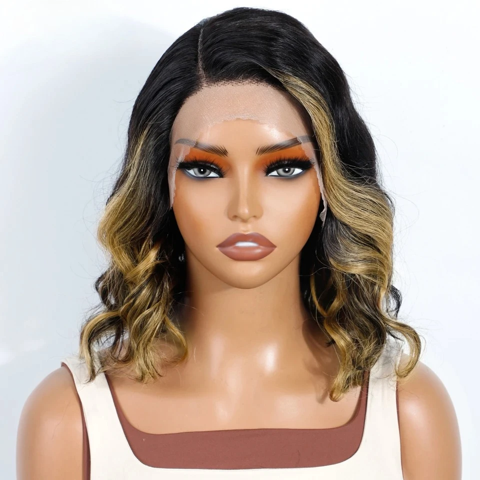 

Бразильская объемная волна 13*5*2 Боковая часть Кружевной фронтальный парик FF27 Блондинка Короткий боб Парик из человеческих волос Предварительно выщипанный парик из 100% человеческих волос