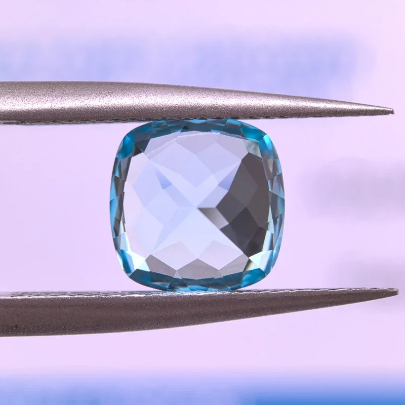 Top Lab Grown Aquamarine Colour Square Cushion VVS1 Gemstone Charm Beads Diy Jewelry Making Materials Selectable AGL Certificate