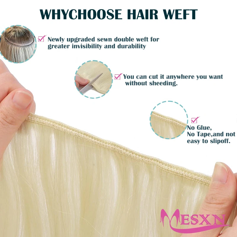 MESXN Extensioni di Capelli Umani Veri Remy Europei Lisci 14-26 Pollici, Ricciabili, Biondi, per Salone