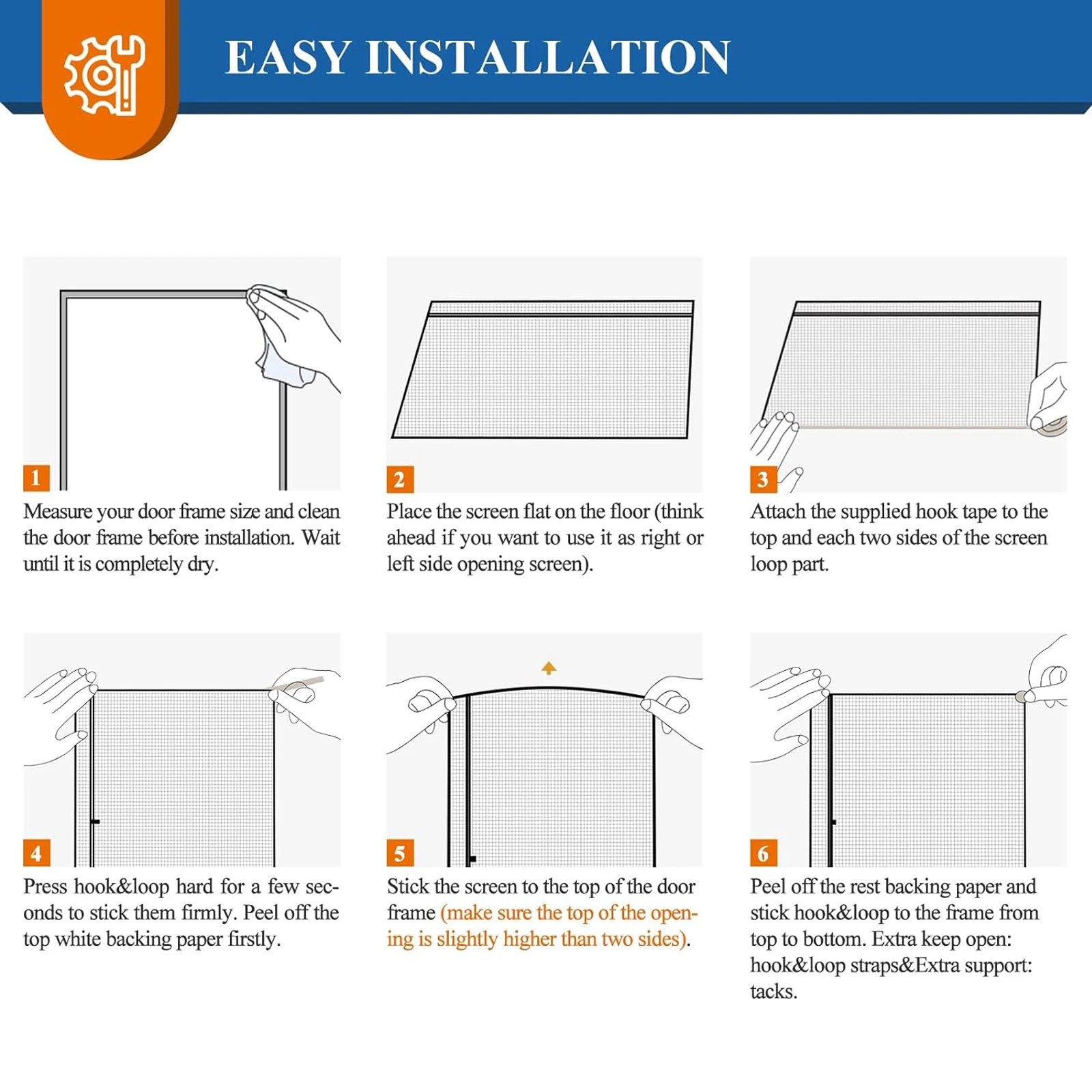 Magnetic Screen Door Right Side Opening PET Mesh Greater Than Fiberglass and Polyester Easy Install Fit Door Size 30\