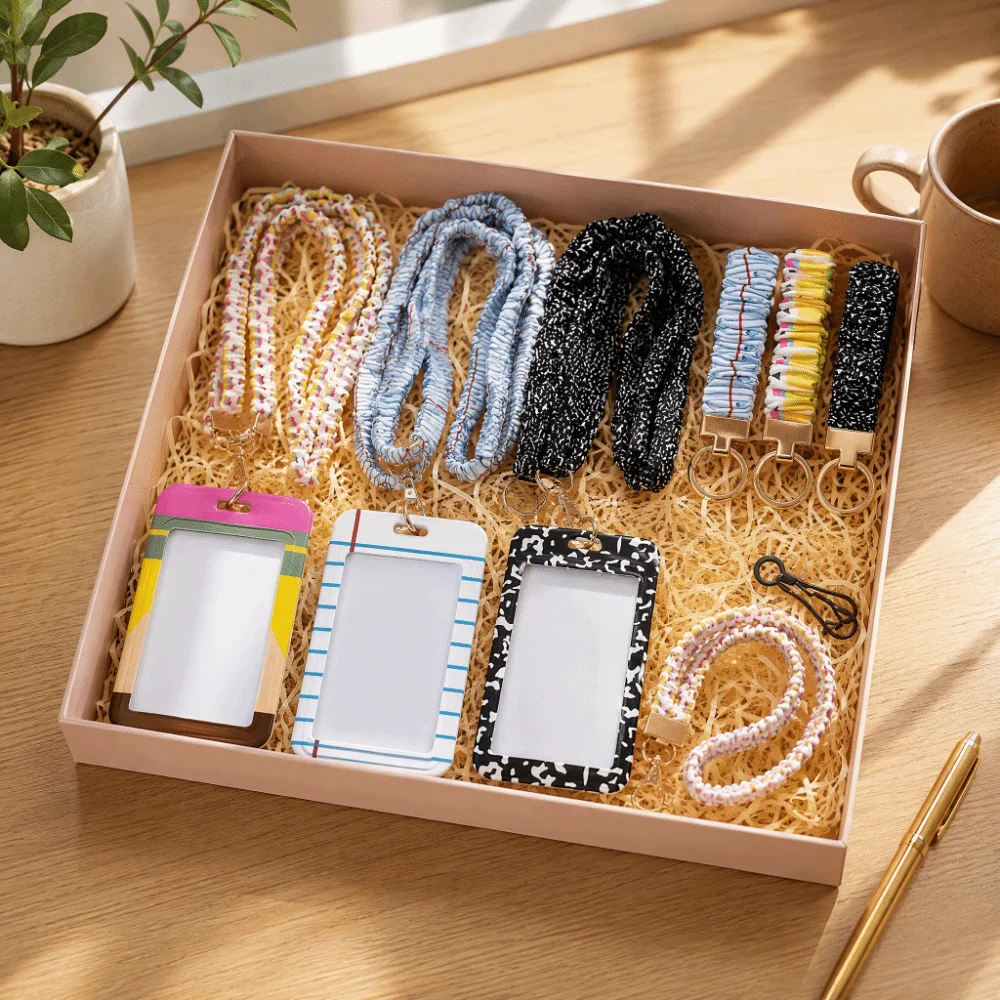 1 Set Safety Breakaway Buckle ID Badge Lanyard Stretchy Scrunchie Style Adjustable Elastic Material Retractable Lanyard Set