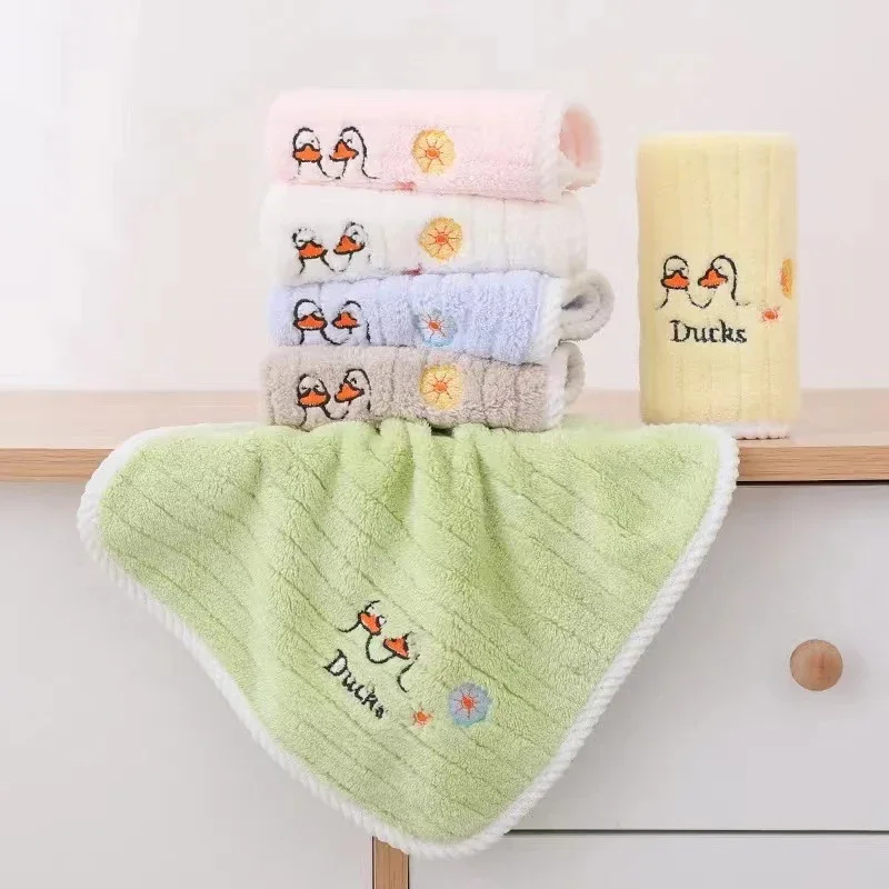 5pcs Set Baby Towel Coral Velvet Newborn Square Face Towels Soft Absorbent Cartoon Embroidery Animal Home Children\'s Hand Towel