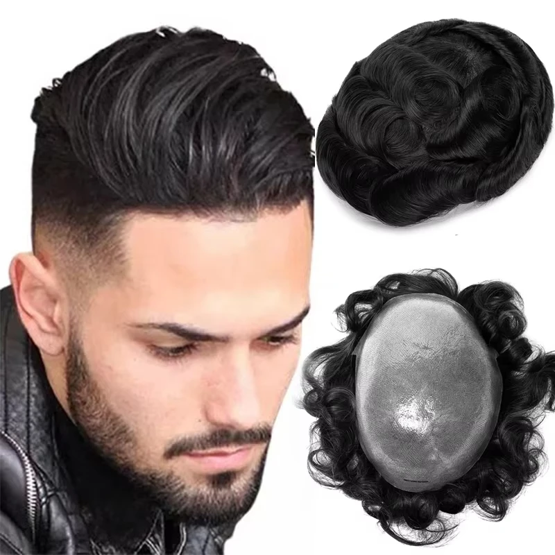 

Toupee for Men Human Hair Replacement System Injected Full Poly Skin Mens Hairpieces 0.03mm PU Mens Toupee