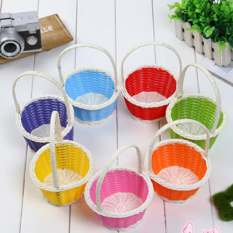 

Plastic Rattan Woven Blue Easter Egg Basket Round Storage Basket Home Gift Basket