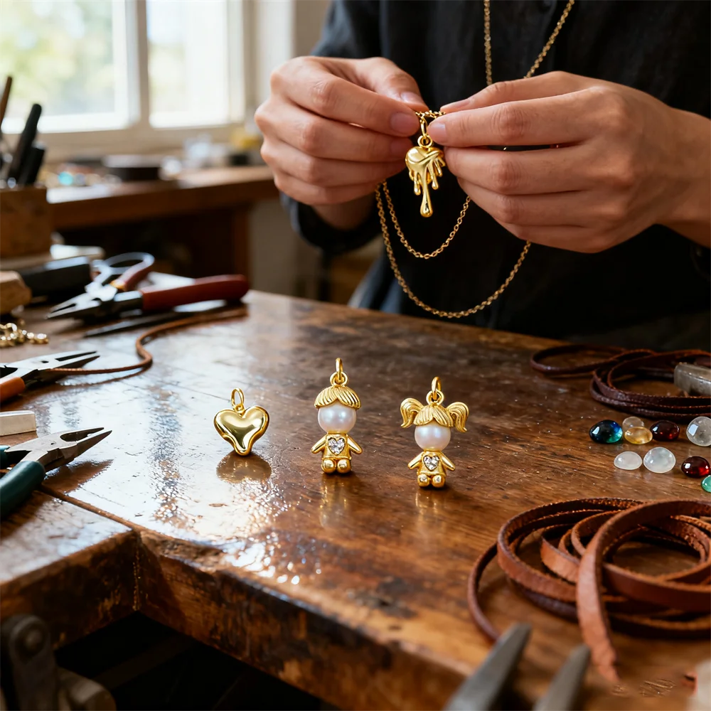 

3Pcs Pendants for DIY Jewelry Women Men Necklace Bracelet Making CZ Zirconia Angel Pearl Doll Evil Eye Drip Heart Charm