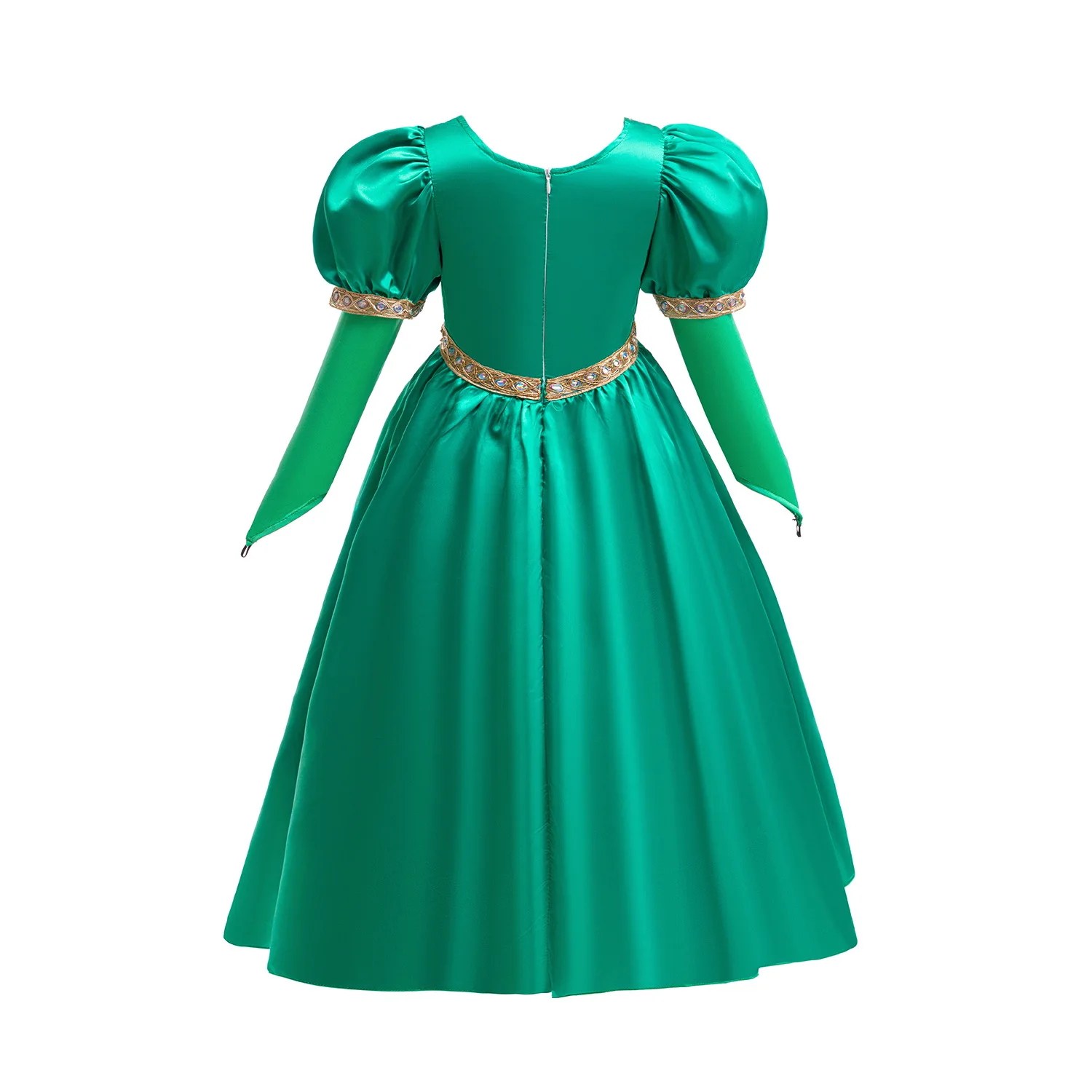 Kids Princess Fiona Costume Green Dress Velvet Long Sleeve Girls Halloween Cosplay Dress up Gown Dress