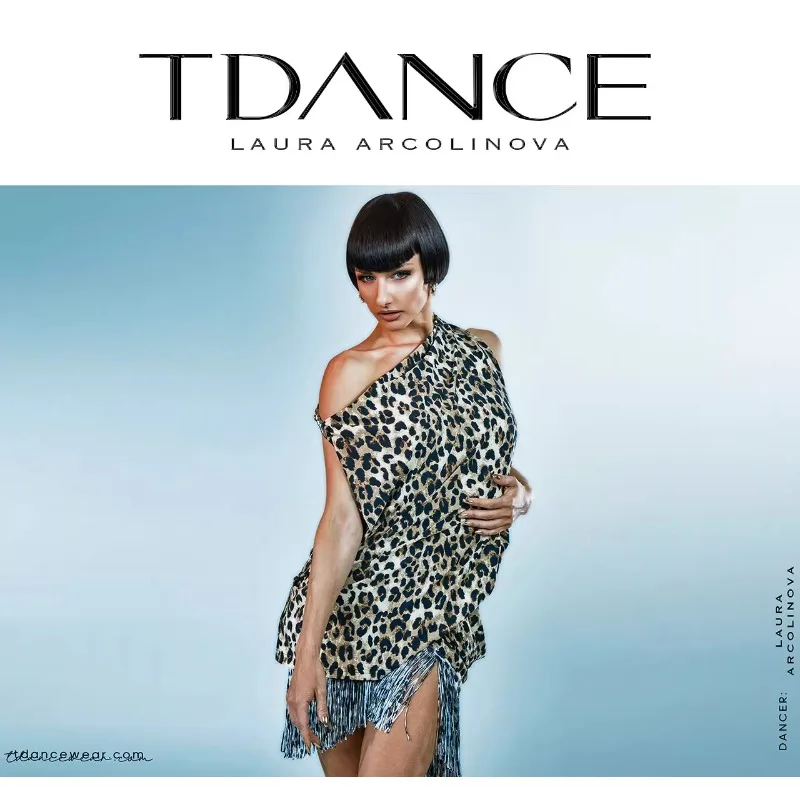 Robe de danse latine personnalisée, vêtements d'entraînement, taille empilée, demi-jupe à pampilles, performance polyvalente, imprimé léopard, pour femme