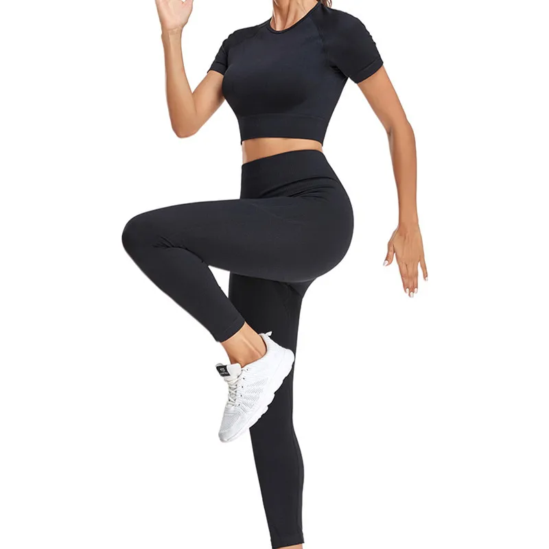 

Comfortable Sports Bra Beautiful Back Yoga Short Sleeve Leggings Womens Breathable Exercise Set Seamless Knitted Gym Clothing