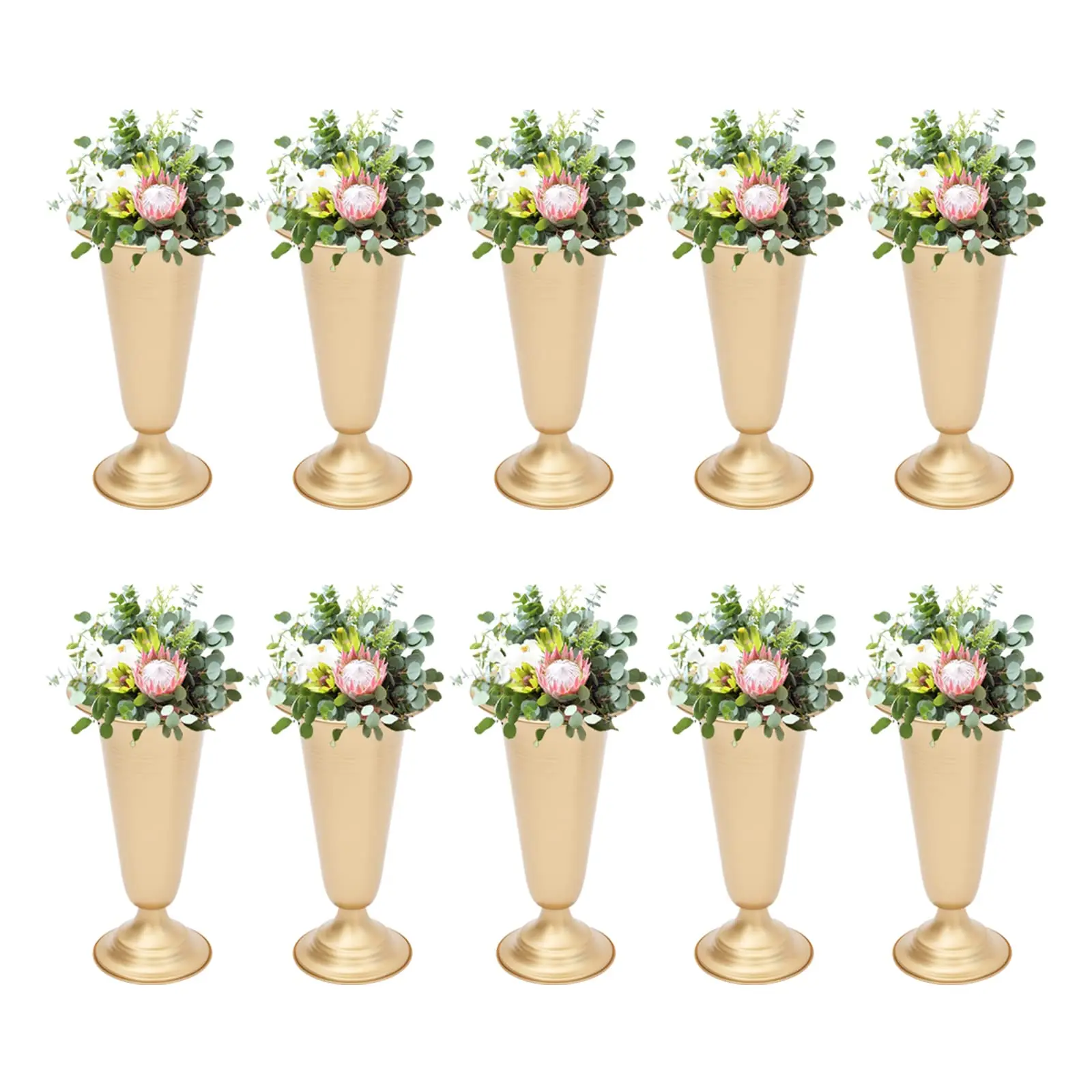 10’ Proto Geblümte Metall-Trompetenvase, elegante Hochzeits-Mittelstücke-Vase für Hochzeits-Party-Dekoration, 9,8 Zoll hohe künstliche Blume a