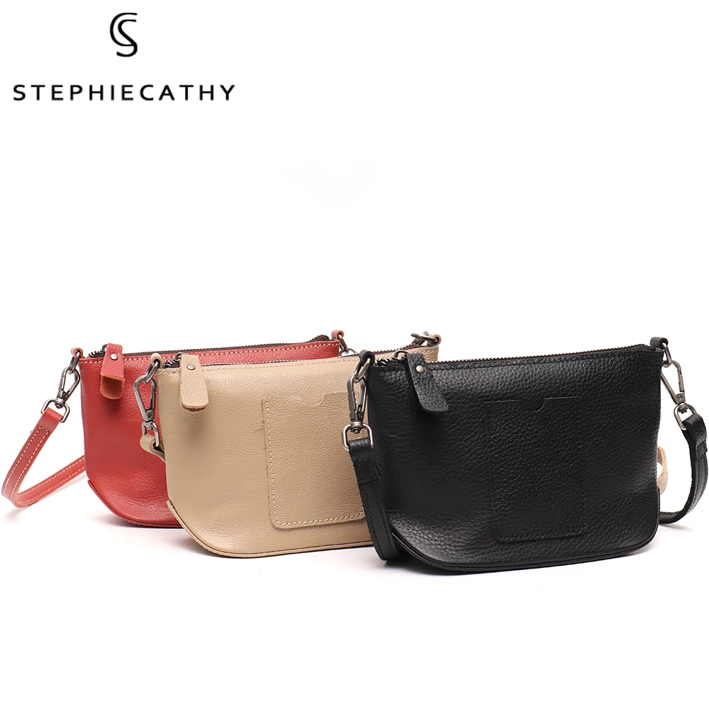 SC Brand Casual Genuine Leather Women Crossbody Bag Simple Daily Functional Zip Purse Small Female Soft Cowhide Shoulder Handbag