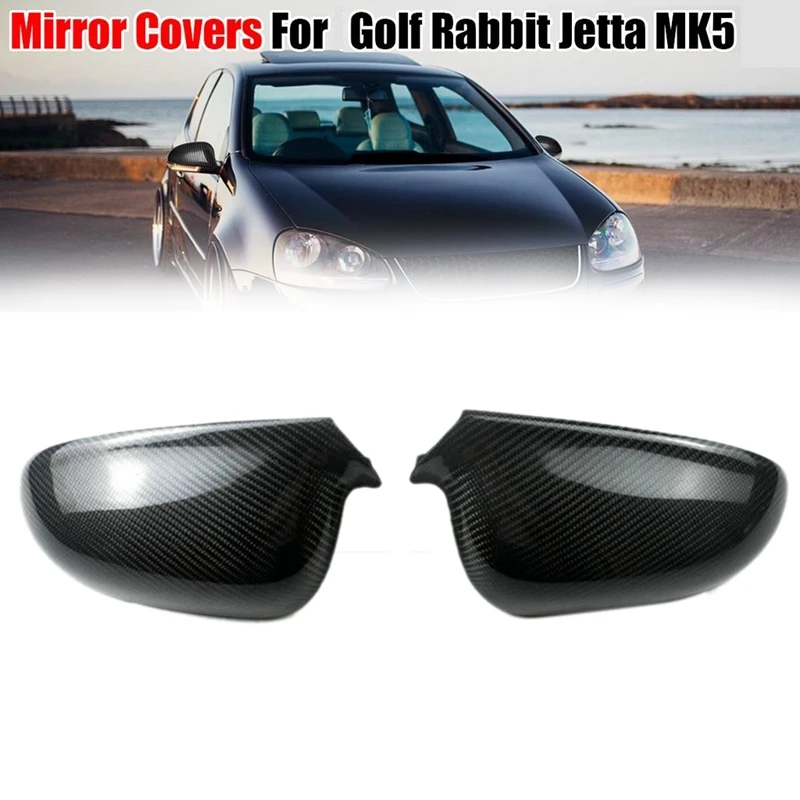 New-1 Pair Rearview Mirror Cover Carbon Fiber Side Rear View Mirror Cover Caps For Golf MK5 Golf 5 R 2005 - 2009