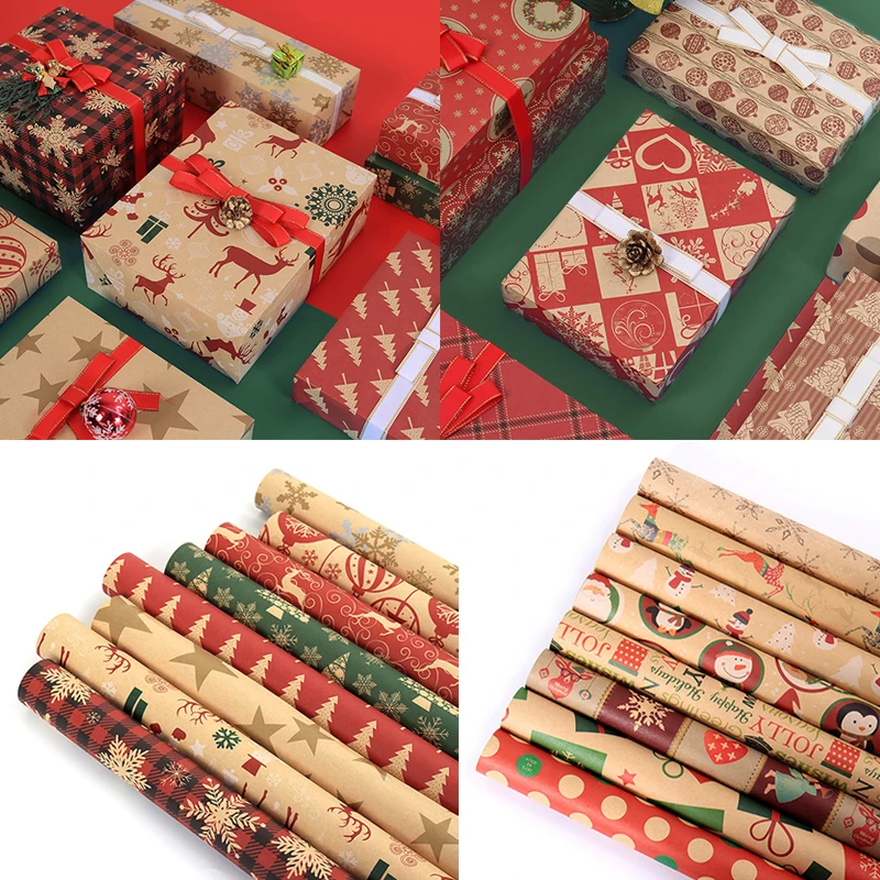 Christmas Gift Wrapping Paper Birthday Party Wedding DIY Craft Paper Xmas Elements Collection Gift Box Packaging Papers