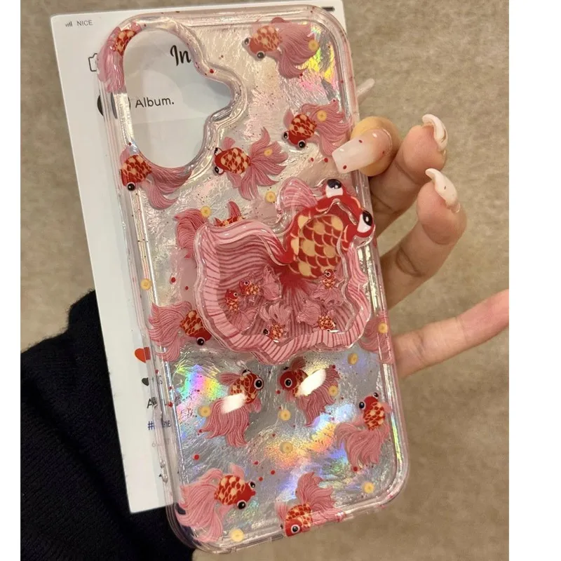 New Year\'s Celebration Koi Pendant Stand Anti Drop Phone Case for iPhone 16promax 15pro 12 13 14 11 Soft Protective Back Cover