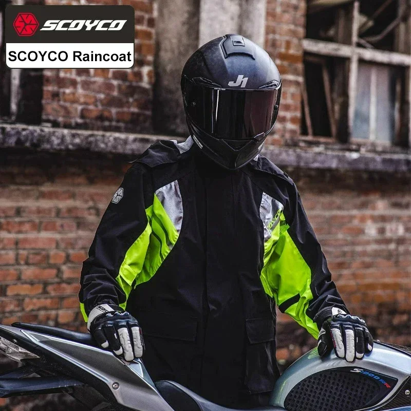 

SCOYCO Motorcycle Split Raincoat Set Men Women Rainstorm Prevention Motocross Riding Jacket Moto Reflective Raincoat Rain Pants