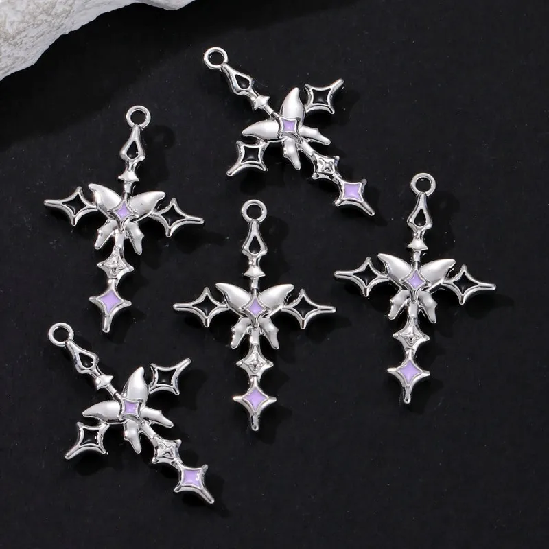 5pcs New Cross Enamel Pendants Sweet Cool Style Lava Sensation Religious Lucky Charms For Making Handmade DIY Jewelry Accessorie