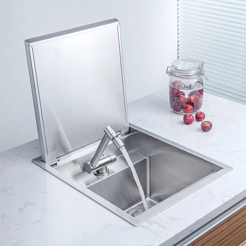 Fregaderd Kitchen Bar Hidden Sink Stainless Steel Mute Slow Drop Cover Single Sink Stainless Kitchen Sink