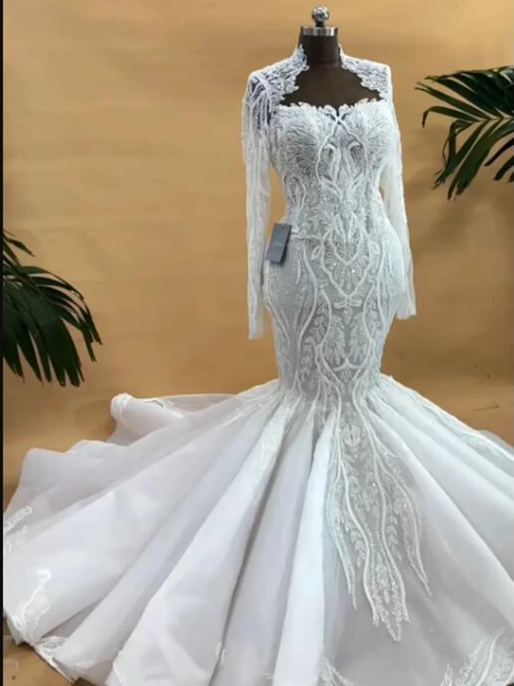 Suknia ślubna Aso Ebi w kolorze kości słoniowej, syreni krój, dla panny młodej, cekinowa tiulowa, przezroczysty dekolt, pełne rękawy, luksusowe suknie ślubne, sukienki plus size 2025