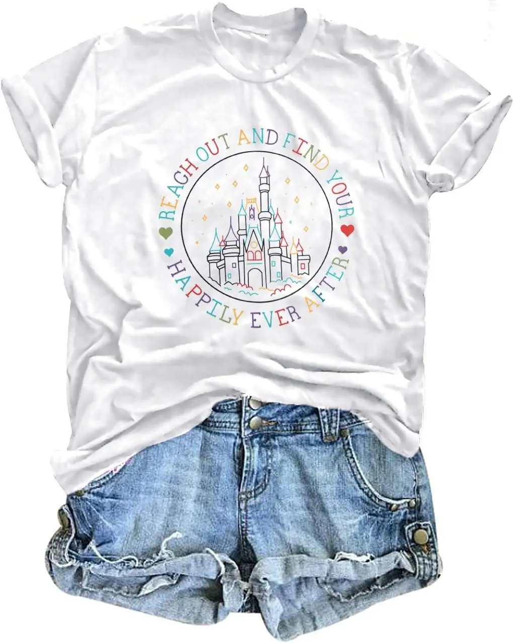 Magic Kingdom Castle Shirt Women Reach Out and Find Your Happily Ever After Letter Printed T-Shirt Vacation Tee Tops