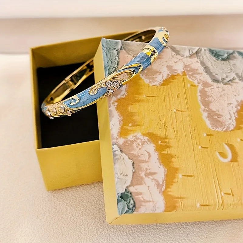 A piece of ethnic style enamel oil drip craft bracelet, elegant floral bracelet for women, with gift box, suitable for giving to