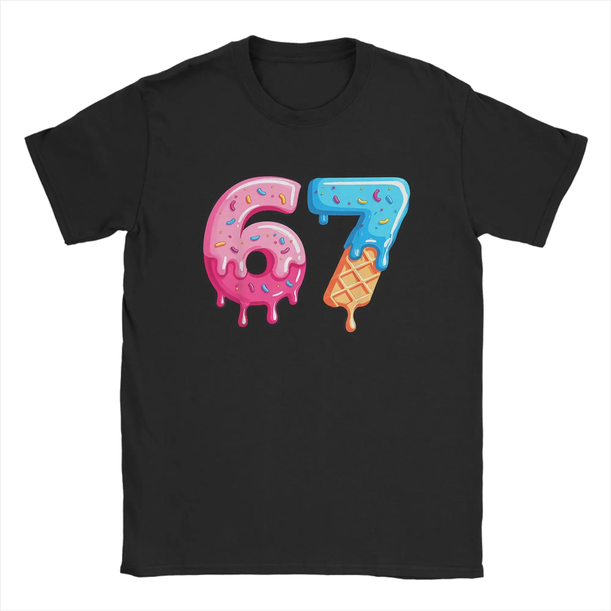 Vintage T-Shirt Beach Six Seven Ice Cream Drip Cool Meme 67 Funny Number T Shirts Cotton Tee Shirt for Men Y2K Short Sleeve Tops
