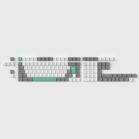 ISO Cherry Profile Dye-Sub PBT Full Set Keycap Set Gray White Mint for Custom Mechanical Keyboard