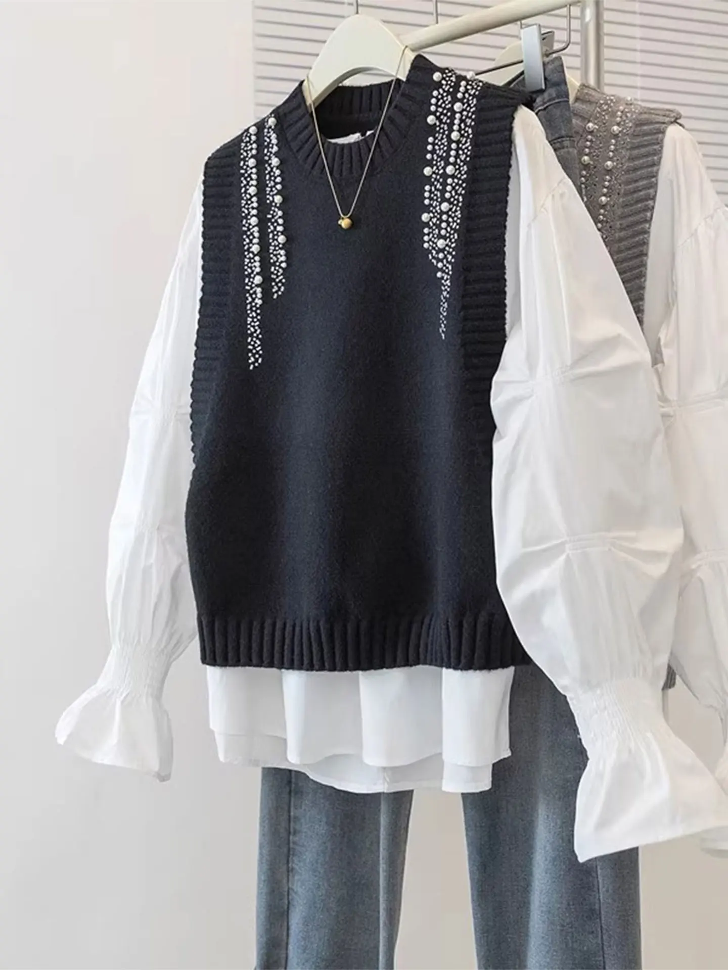 

Вязаный жилет Ele с бисером, большие размеры, весенний, женский, свободный крой, для многослойных образов, комфортная повседневная верхняя одежда