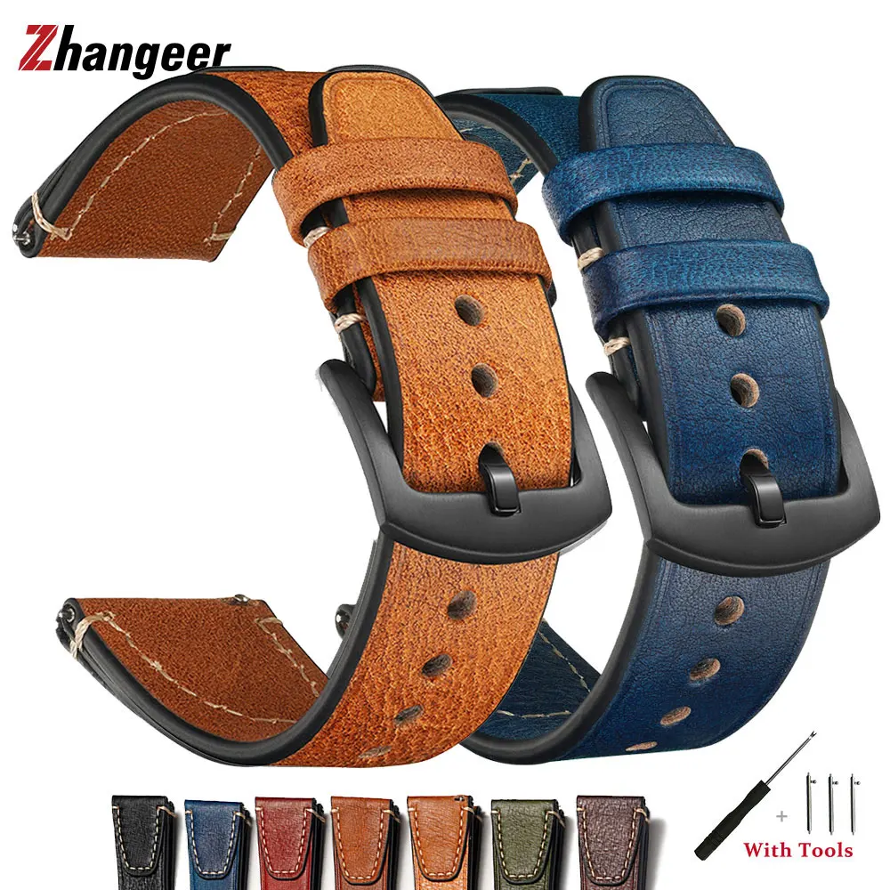 Schnellverschluss Vintage Uhrenarmband 18 20 22 24mm Leder-Armband für Smartwatch Flaches Universelles Rindsleder-Uhrenarmband