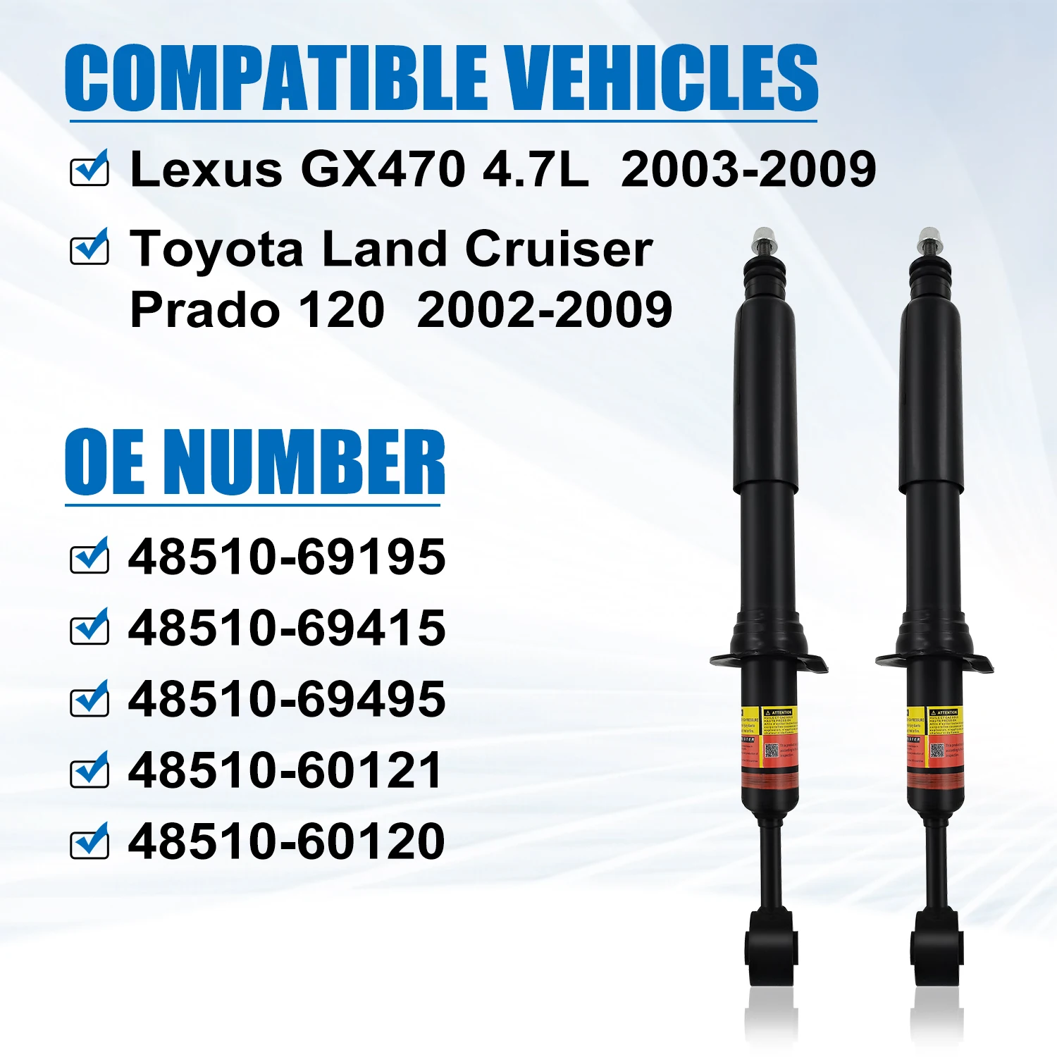 48530-69185 4pcs Front&Rear Shock Absorber for Toyota Land Cruiser Prado 120/Lexus GX470 02-09 48530-69485 48510-69195