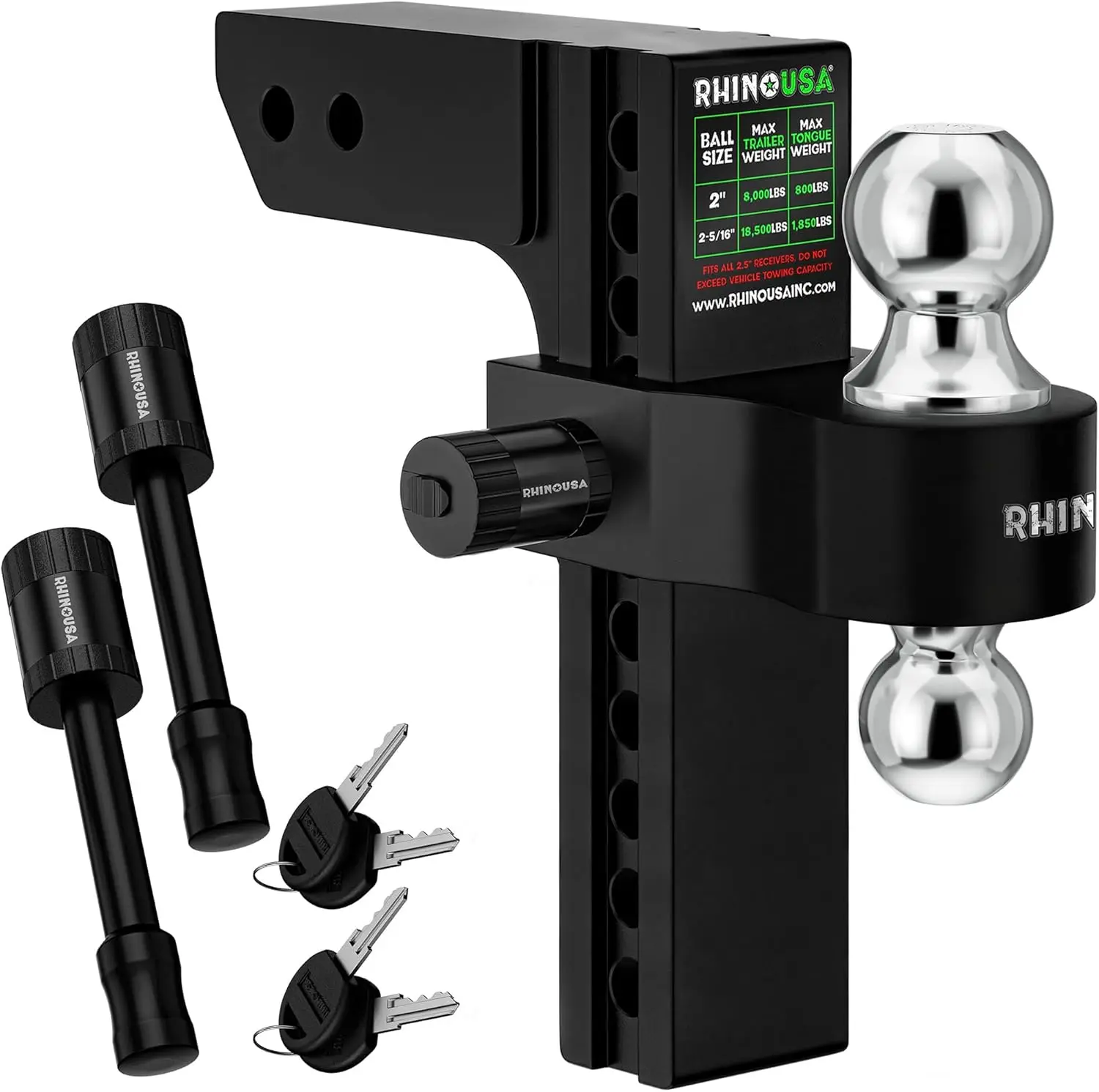 

Adjustable Trailer Hitch (Fits 2.5-Inch Receiver)-Heavy Duty Aluminum Tow Hitches with 10-Inch Drop/Rise for Truck (18,500 LBS G