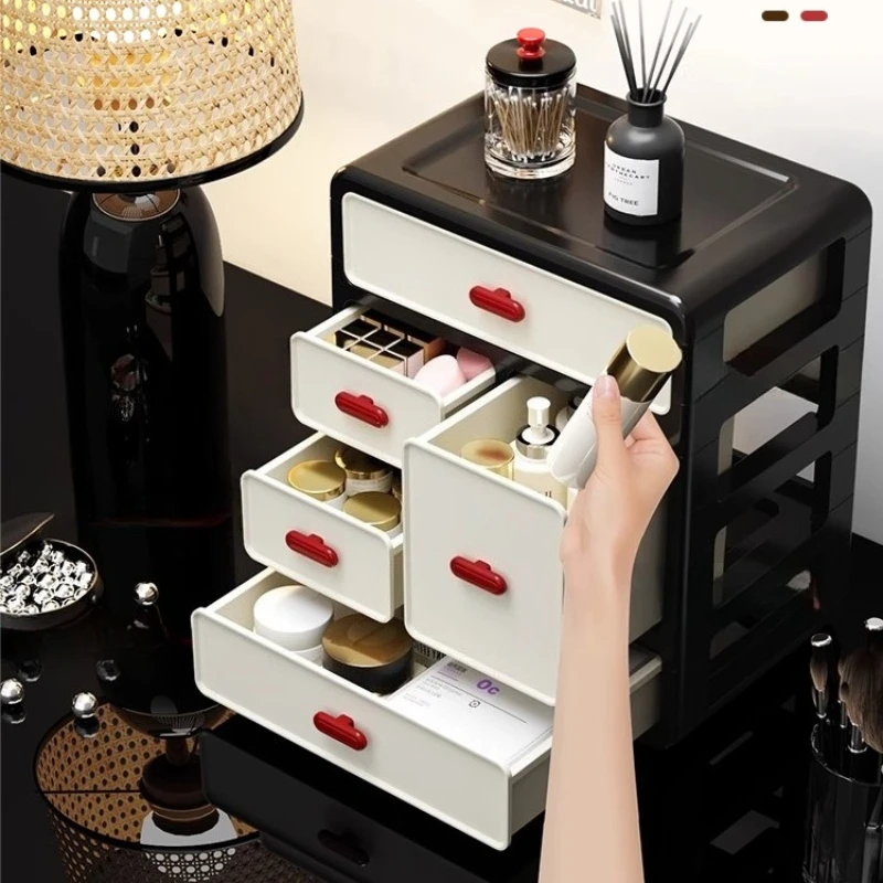 Retro Luxury Desktop Cosmetic Organizer Makeup Storage Box Set Dust Proof Plastic Drawer Cosmetics Organizer Tall Layers Case