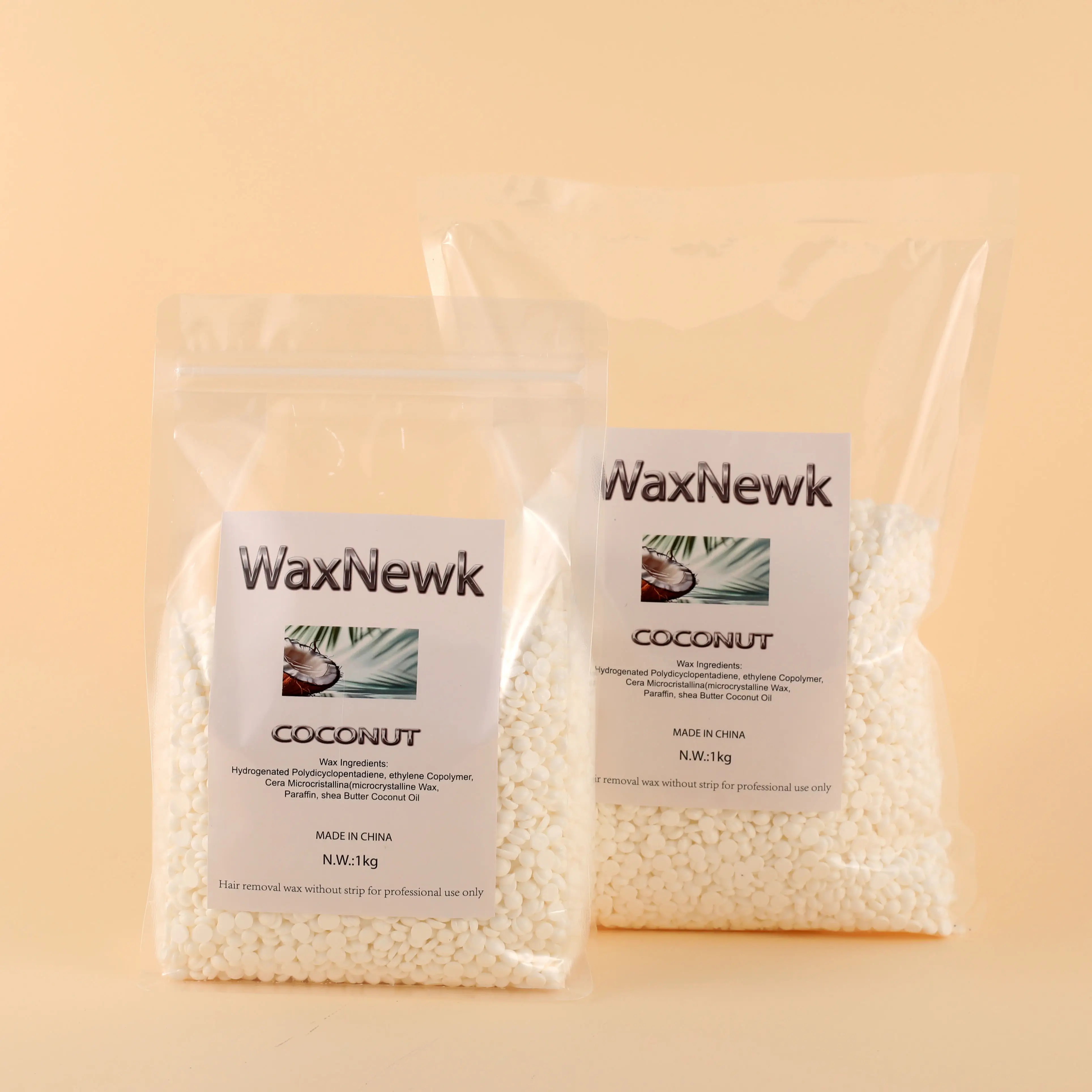 WaxNewK coconut hypoallergenic wax sensitive skin Spa choice rosin free multidirection hard wax 2.2Lb / 1kg white coconut wax