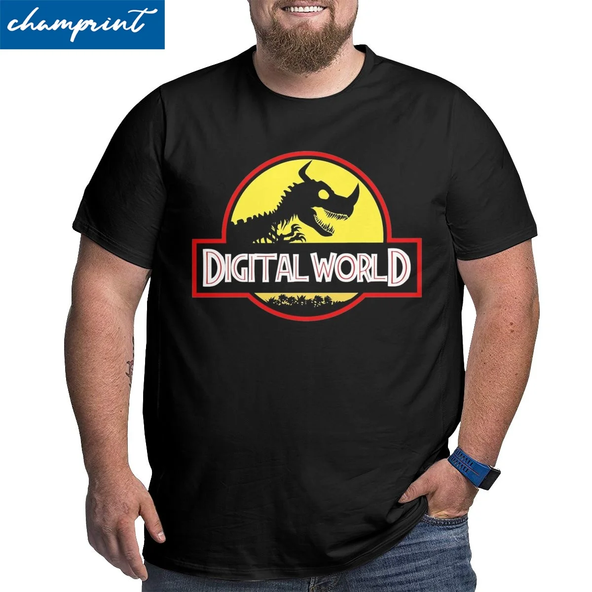 Dinosaurs Digital World T-Shirts Men Digimon Anime Cotton Big Tall Tee Shirt Crew Neck T Shirts Big Size 4XL 5XL 6XL Clothes