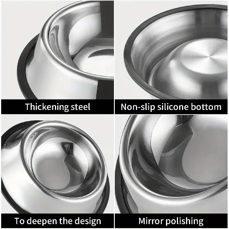 Ciotola per cani antiscivolo in acciaio inossidabile, bacino per alimenti per gatti durevole e resistente alle cadute con base in gomma per animali domestici