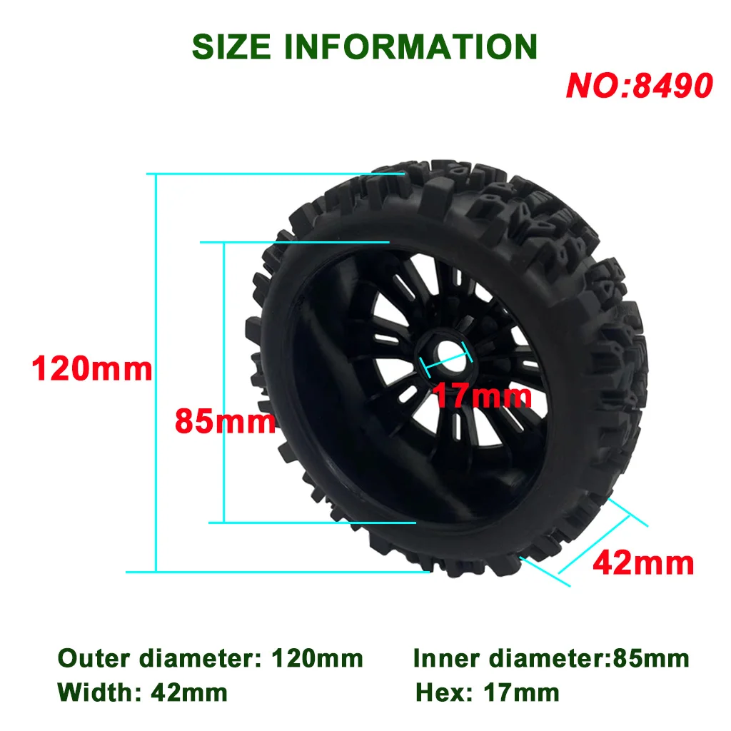 

ZD Racing 4Pcs 1/8 RC Car 120mm Tires 17mm Hex Wheel Hub 8490 For 1/8 RC Car Truck Tires Upgrade Parts