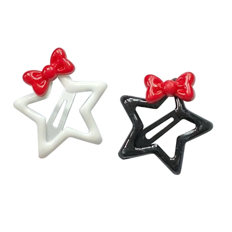 Bowknot Star Hair Clip for Teens Girl Y2K Sweet Hairclip Bobby Pin Duckbill Clip Metallic Hair Barrettes for Side Bangs