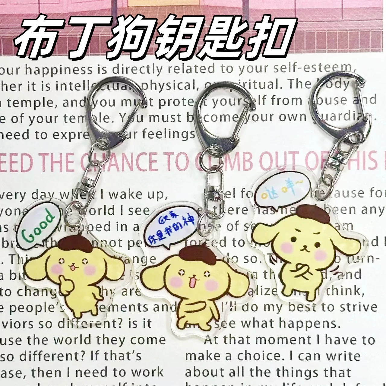 

Sanrio Pom Pom Purin Anime Acrylic Keychain Accessaries Pudding Dog Cartoon Pendant Gift Creative Schoolbag Charm Keyring Gifts