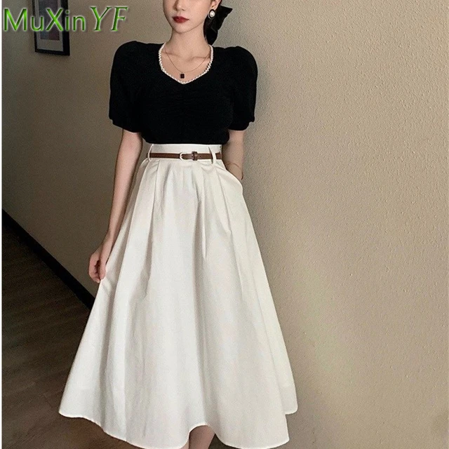 Black White Outfits Korean Korean 2 Pieces Women Clothes White Black Dress Outfit Dress Sets Aliexpress