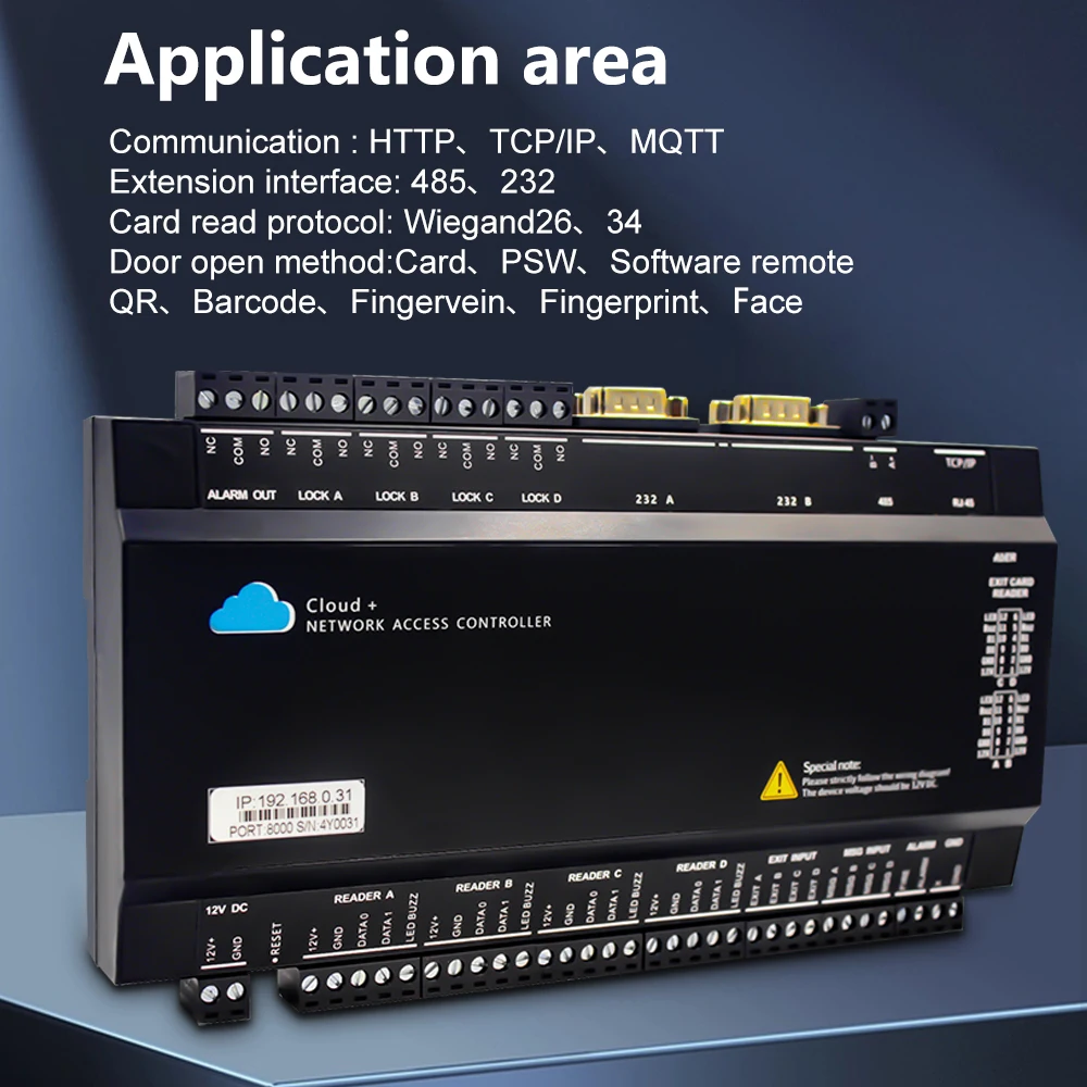 WAN 웹 네트워크 문짝 액세스 컨트롤러 지지대, 4 도어, 8 Wiegand 카드 리더, 알람 입력, TCP IP MQTT HTTP 프로토콜 클라우드 서버