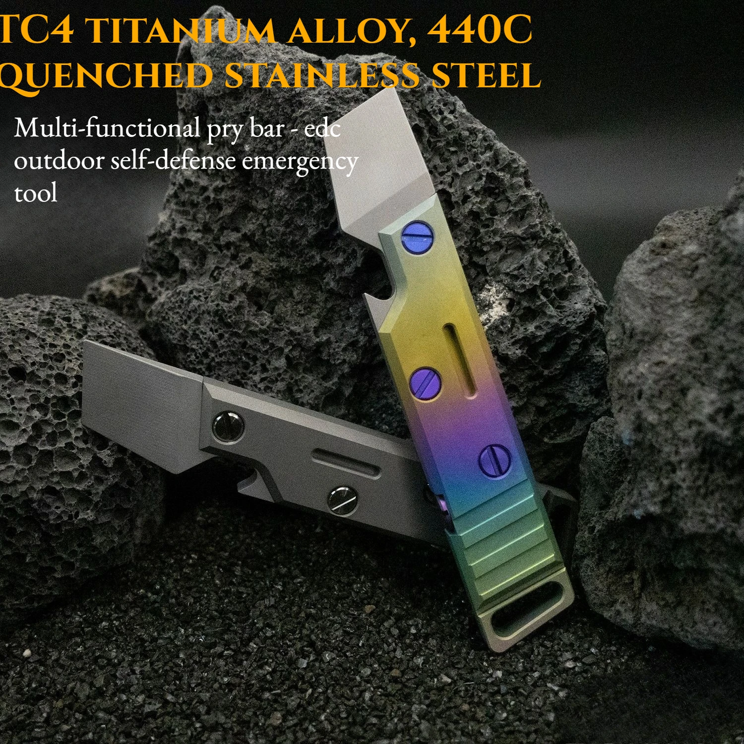 TC4 Titanium Alloy 440C Quenched Stainless Steel Multi-functional Pry Bar EDC Outdoor Self-defense Window-breaking Tool